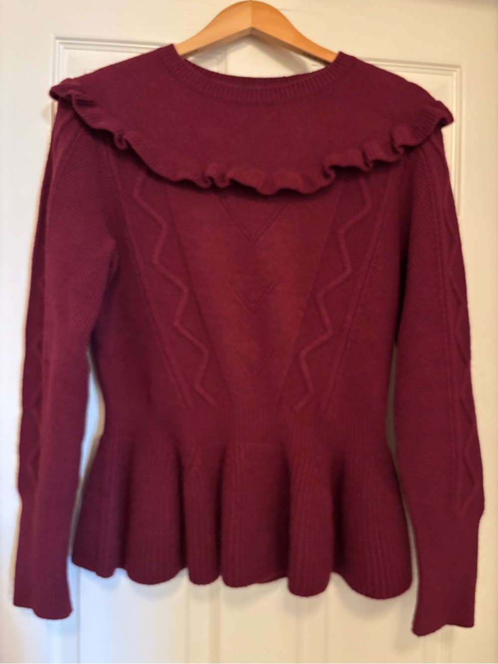 Ted Baker London Ruffle Peplum Sweater in Berry Size 3 US equivalent 8